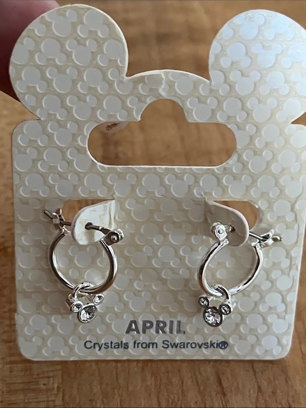 Disney Swarovski Birthstone Silver-Tone Hoop Earrings with Crystal Mickey Charm